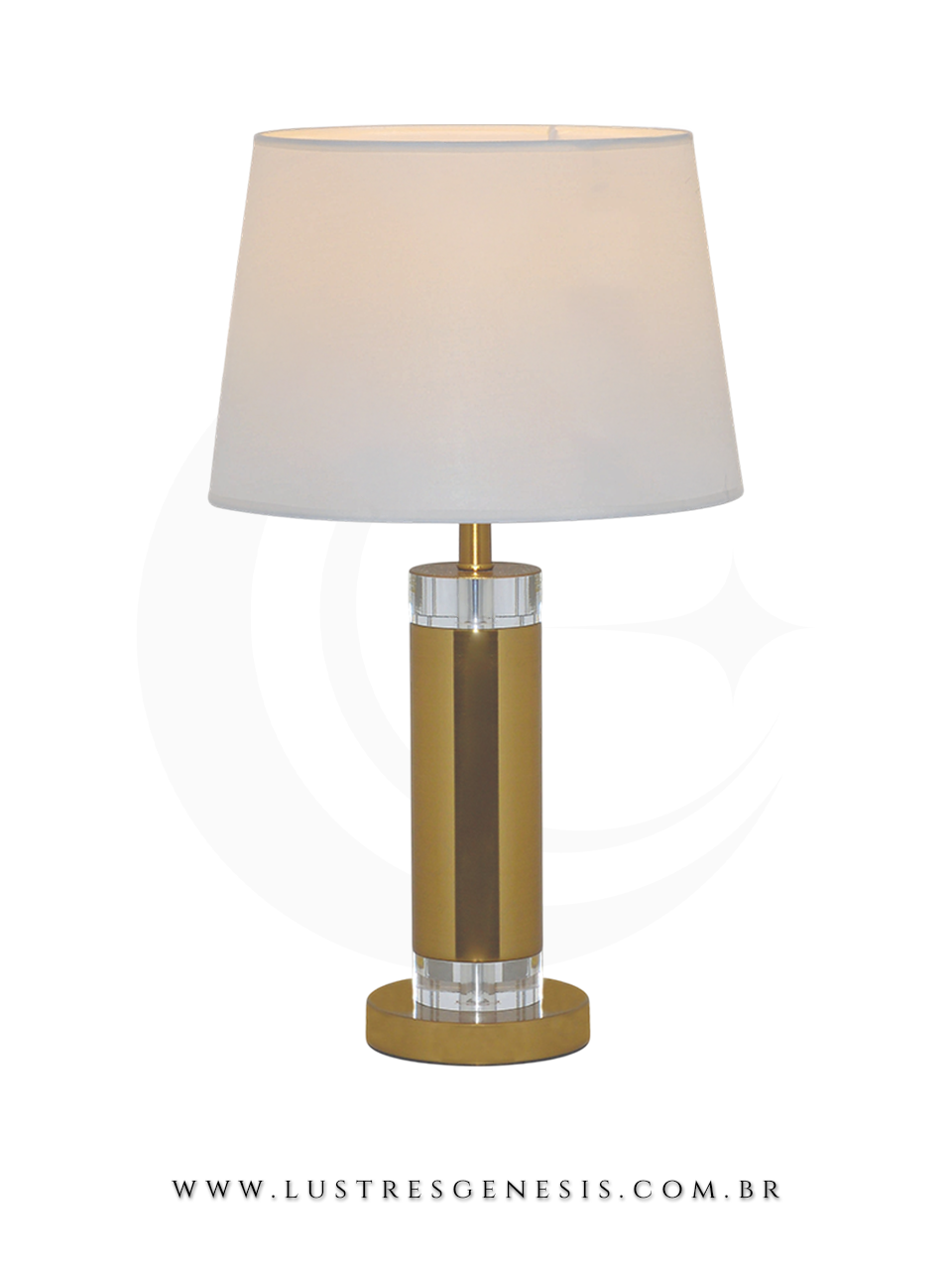 Luminaria de Mesa de Cristal e Metal Bronze Cupula Branca 33x56cm E27, Sala, Quarto, Quarto de casal